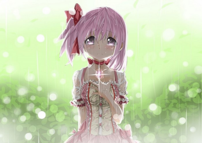 Kaname Madoka from Mahou Shoujo Madoka Magica in the rain