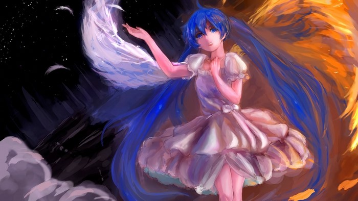 Hatsune Miku with Angel and Fire Wings