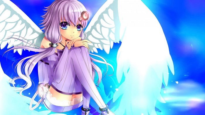 Yuzuki Yukari from Vocaloid with purple hair and wings