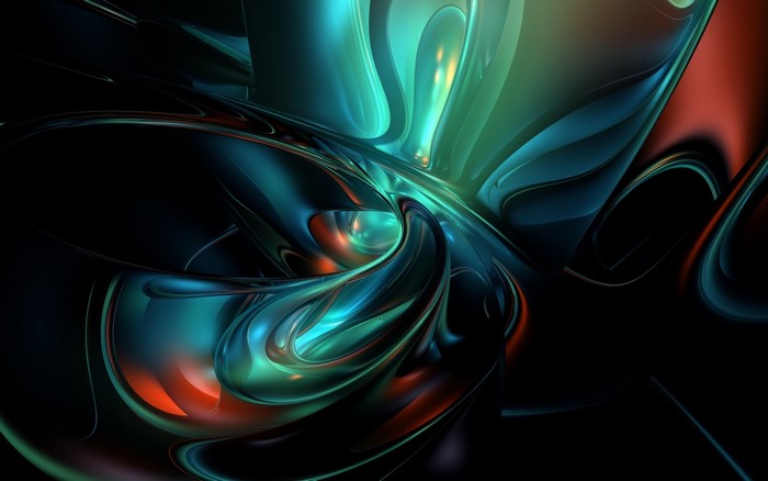 Abstract swirling vortex of teal, orange, and black