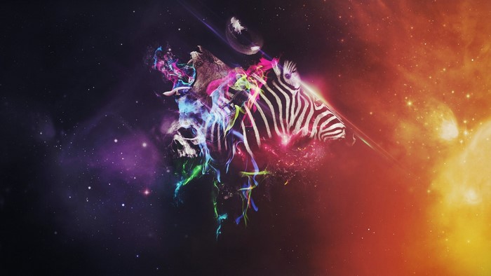 Abstract Zebra Head in Colorful Nebula