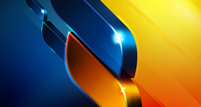Abstract 3D shapes in blue and yellow 4K