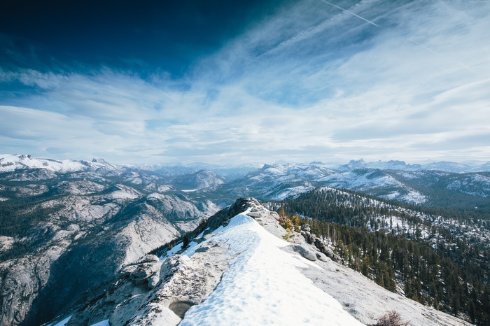 Snowy Mountains and Forest in Yosemite National Park