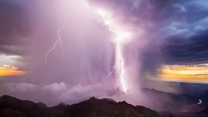 Lightning strike over Grand Canyon during a thunderstorm
