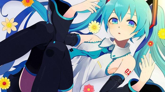 Hatsune Miku from Vocaloid with flowers