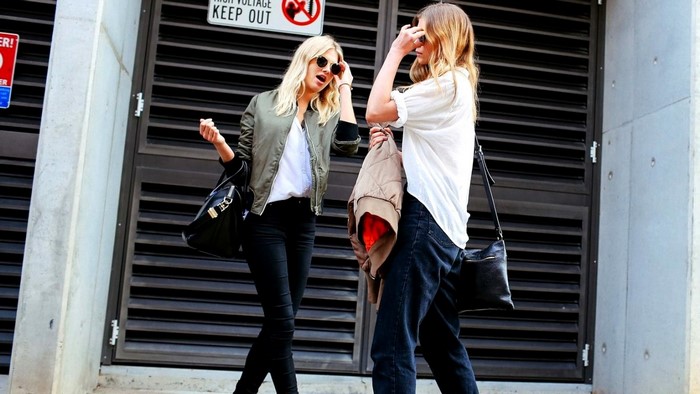 Two women in street style fashion