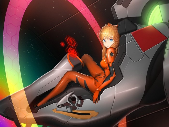 Asuka Langley Soryu from Neon Genesis Evangelion in a cockpit