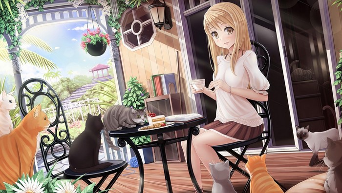 Shikibu Honoka from Hikaru ga Chikyuu ni Itakoro with cats