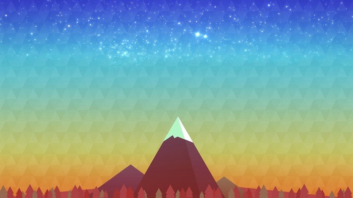 Low poly mountains with starry sky and forest