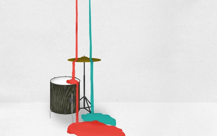 Illustration of drums and cymbal with dripping paint