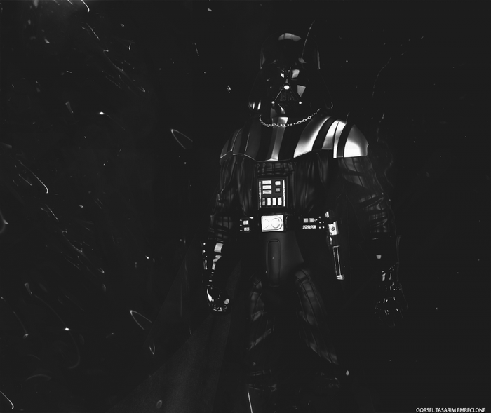 Darth Vader from Star Wars in monochrome