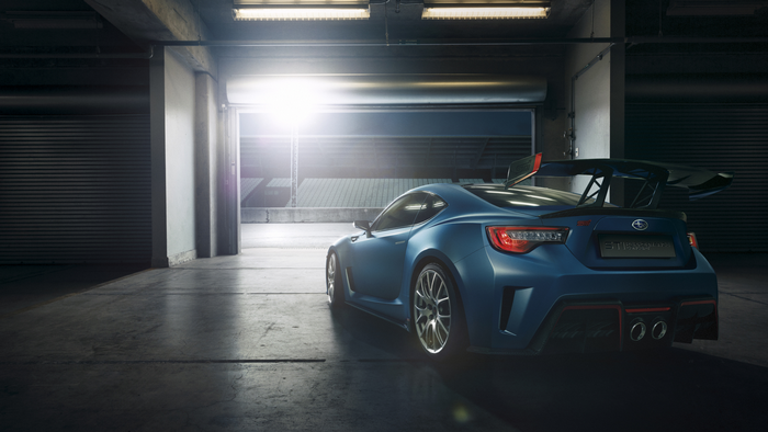Blue Subaru BRZ STI concept car in garage