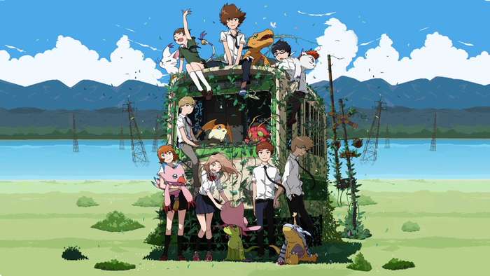 Digimon Tri: Characters and Digimon on a Ruined Train
