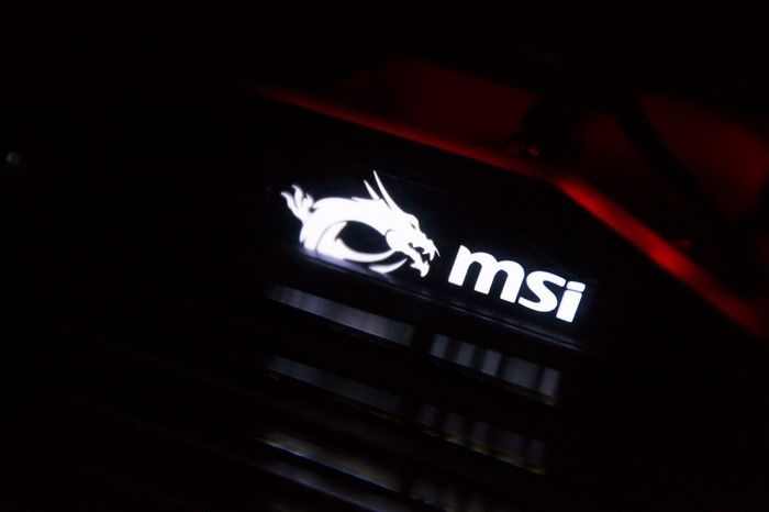 MSI logo with dragon on a black surface