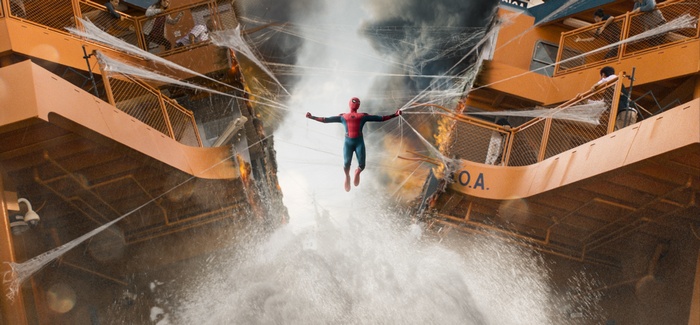 Spider-Man from Spider-Man: Homecoming on a ferry