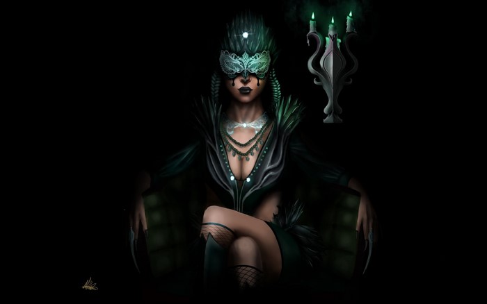 Woman in mask with candelabra