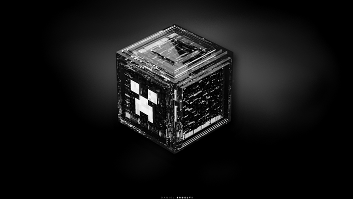 Minecraft Creeper cube in monochrome
