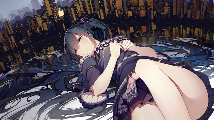 Hatsune Miku Relaxing with Cityscape Night View