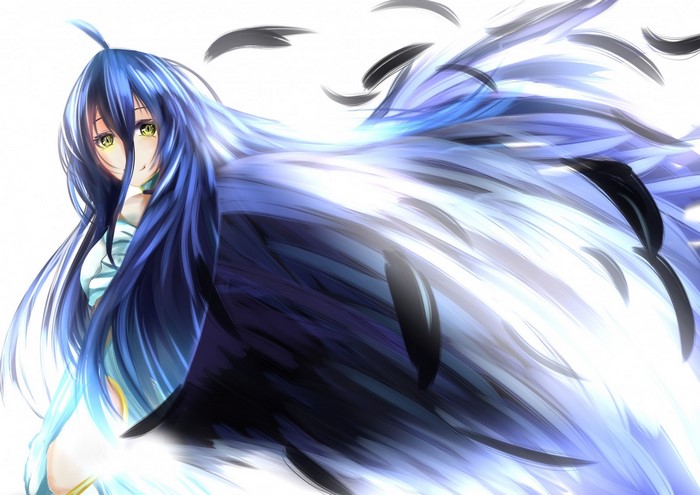 Albedo from Overlord with blue hair and wings