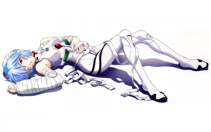 Rei Ayanami from Neon Genesis Evangelion lying down