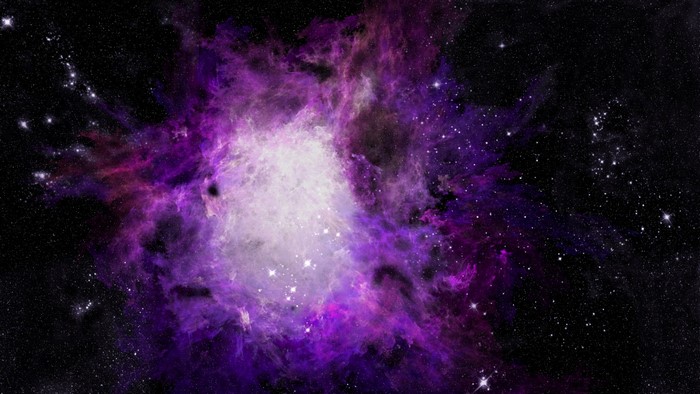Purple and white nebula in outer space with stars