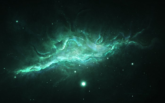 Green nebula with stars in outer space