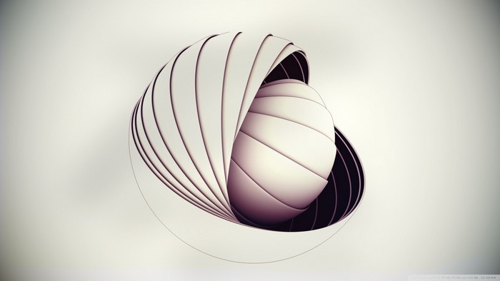 Abstract spiral shape enclosing a sphere