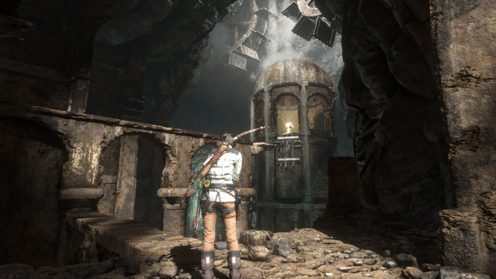 Lara Croft from Rise of the Tomb Raider in ancient ruins