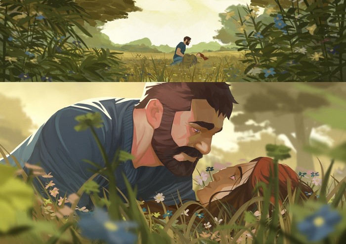 Couple in a field of flowers