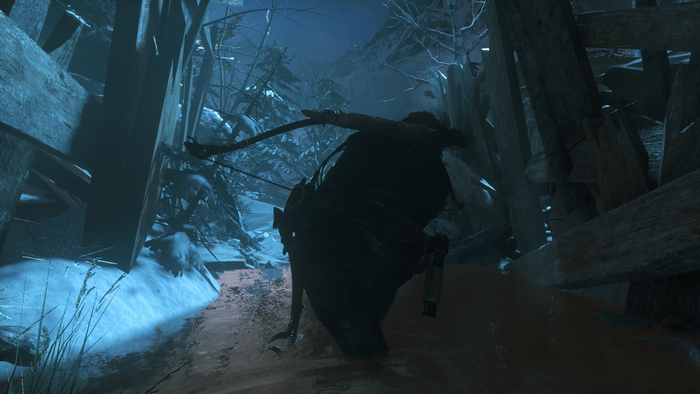 Lara Croft from Rise of the Tomb Raider in a snowy environment