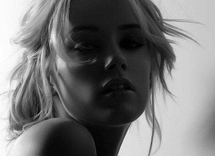 Monochrome Close-Up Portrait of Amber Heard