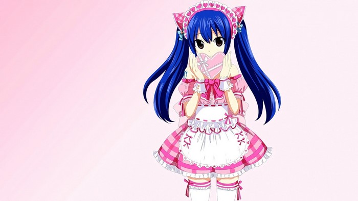 Wendy Marvell from Fairy Tail holding a heart-shaped box