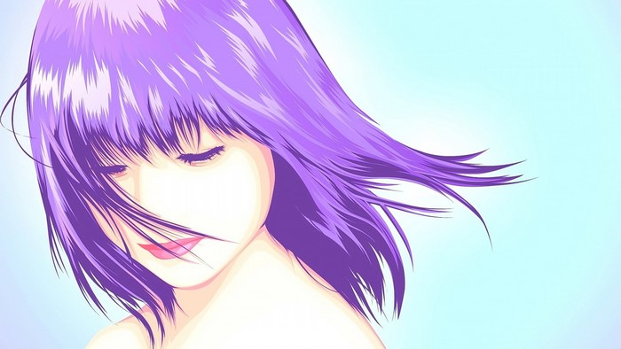 Anime Style Drawing of Girl with Purple Hair