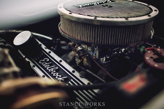 Edelbrock engine parts in a car
