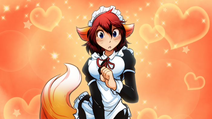 Furry character in maid outfit with fluffy tail