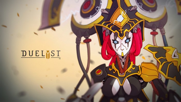 Duelyst artwork featuring a masked character with red hair