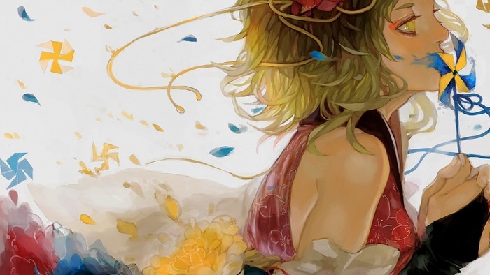 Megpoid Gumi from Vocaloid holding a pinwheel