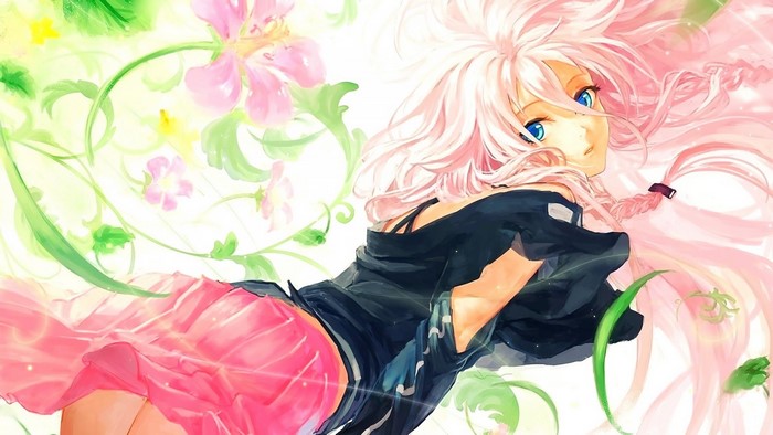 IA Vocaloid with pink hair and blue eyes