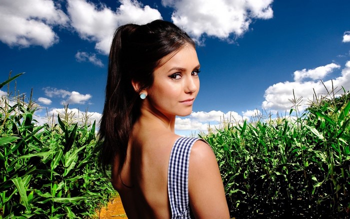 Nina Dobrev in a cornfield