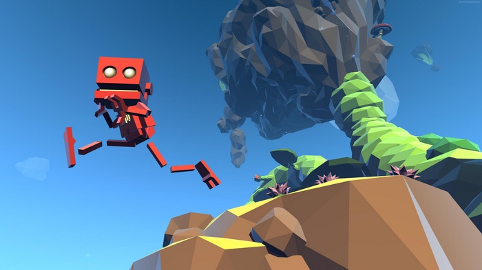 B.U.D. from Grow Home jumping in a low-poly world