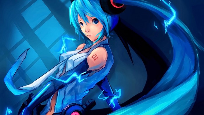 Hatsune Miku from Vocaloid with blue hair and headphones