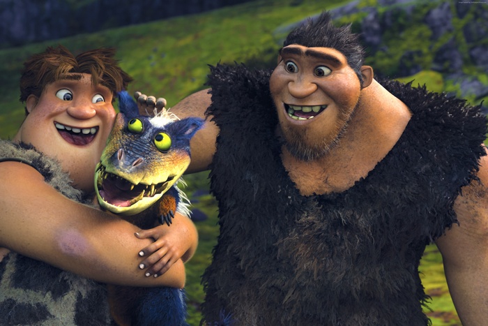Grug and Thunk from The Croods 2 with a creature