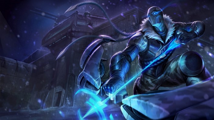 Varus from League of Legends in a snowy environment