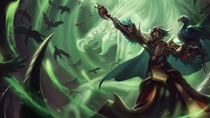 Swain from League of Legends with crows and a dragon spirit