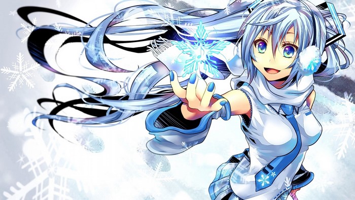Yuki Miku holding a snowflake