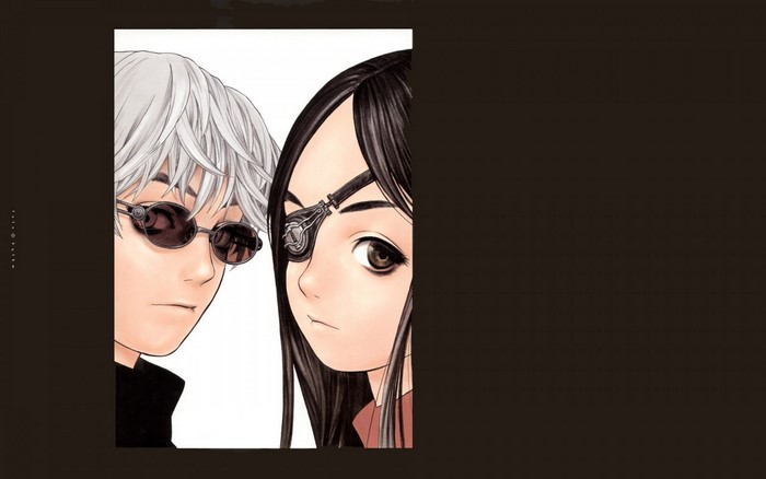 Illustration of two characters with glasses and an eyepatch