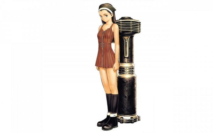 Girl with a tall cylindrical object