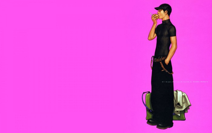 Man in black outfit smoking, from All Drawn, written, directed by Range Murata