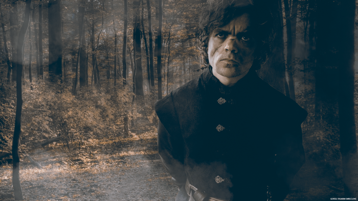 Tyrion Lannister from Game of Thrones in a forest