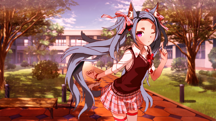 Anime girl with animal ears in school uniform
